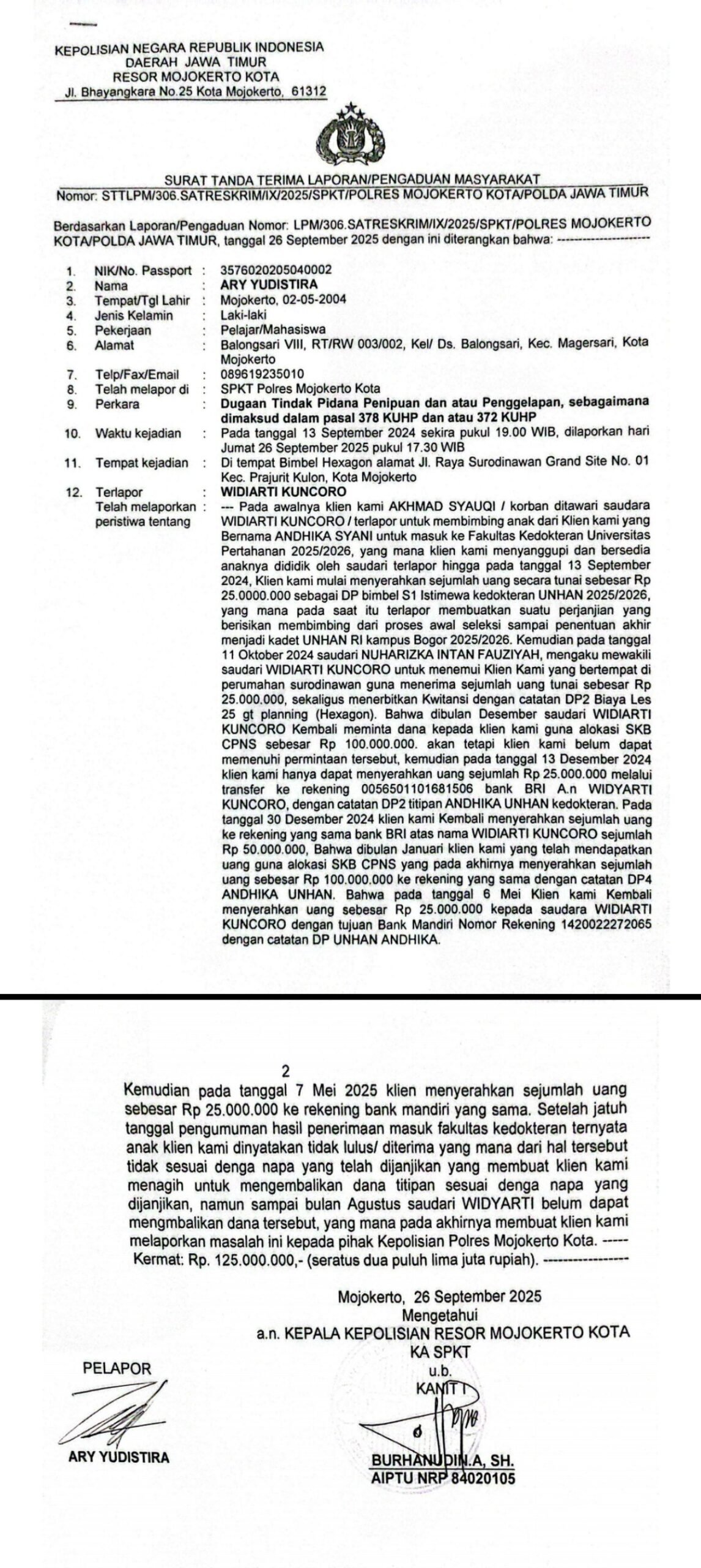 Advokat Hanum Polisikan Pemilik Bimbel Hexagon Kota Mojokerto