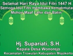Kepala Desa Wonorejo, Trowulan, Mojokerto Mengucapkan Selamat Hari Raya Idul Fitri 1447 H