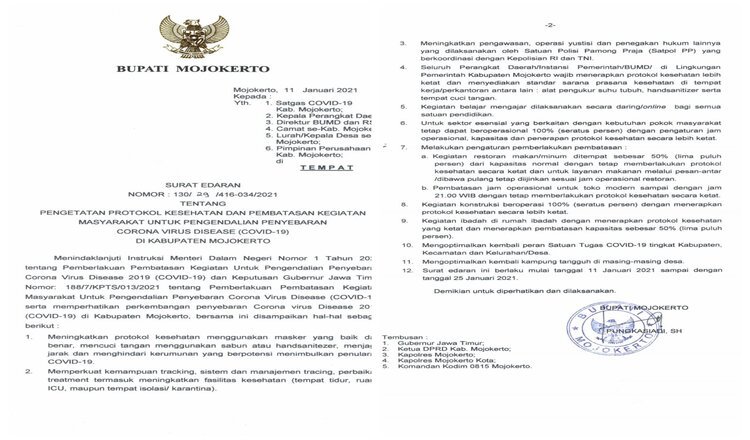 Penyesuaian Jam Kerja ASN Kabupaten Mojokerto Sesuai PPKM