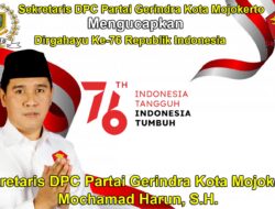 Sekretaris DPC Partai Gerindra Kota Mojokerto Mengucapkan Dirgahayu Ke-76 Republik Indonesia