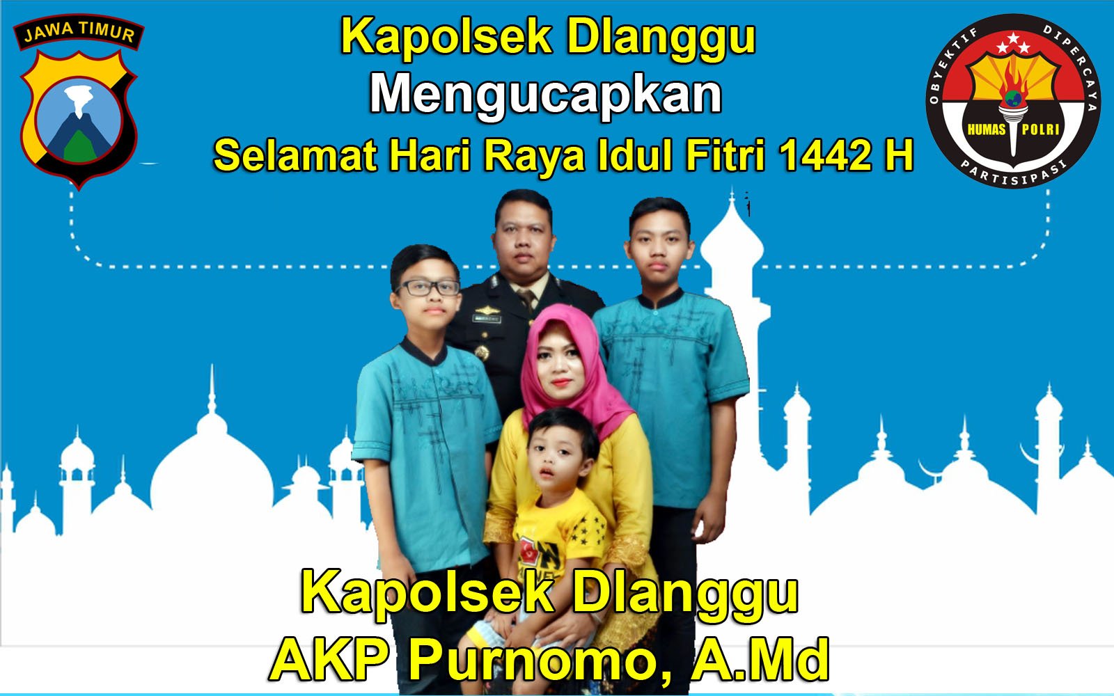 Kapolsek Dlanggu AKP Purnomo Mengucapkan Selamat Hari Raya Idul Fitri 1442 H