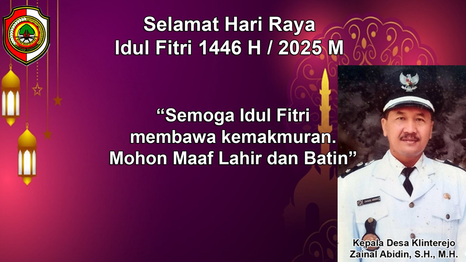 Kepala Desa Klinterejo Mengucapkan Selamat Hari Raya Idul Firi 1446 H