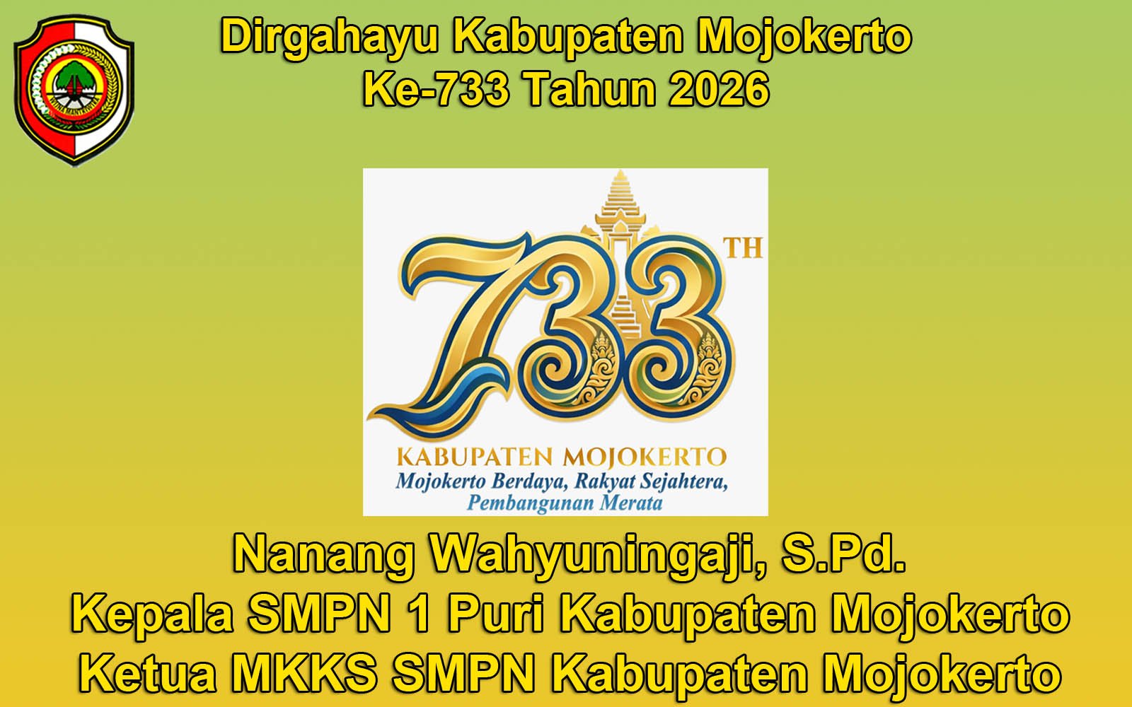 Ketua MKKS SMPN Kabupaten Mojokerto Mengucapkan Dirgahayu Kabupaten Mojokerto ke-733 Tahun 2026