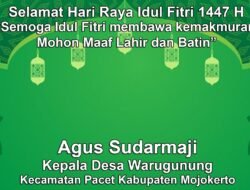 Kepala Desa Warugunung, Pacet, Mojokerto Mengucapkan Selamat Hari Raya Idul Fitri 1447 H