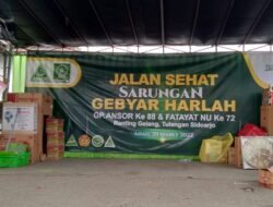 Harlah GP Ansor Dan Fatayat NU Ranting Desa Gelang Kecamatan Tulangan Adakan Giat Jalan Sehat “SARUNGAN”