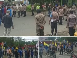 Ratusan Personil Polres Halsel Kawal Aksi Unjuk Rasa Kenaikan Harga BBM