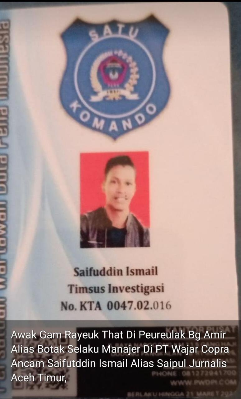 Wartawan Aceh Timur Saifuddin Ismail Alias Saipul Jurnalis Aceh Kenak Ancaman Brat Dari Amir Botak