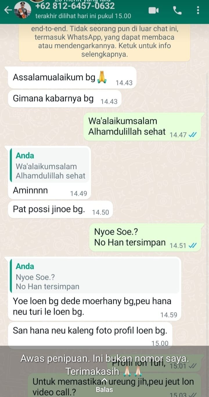 Penipu Berkedok Mengatasnamakan kapolsek Peureulak Barat di Profil