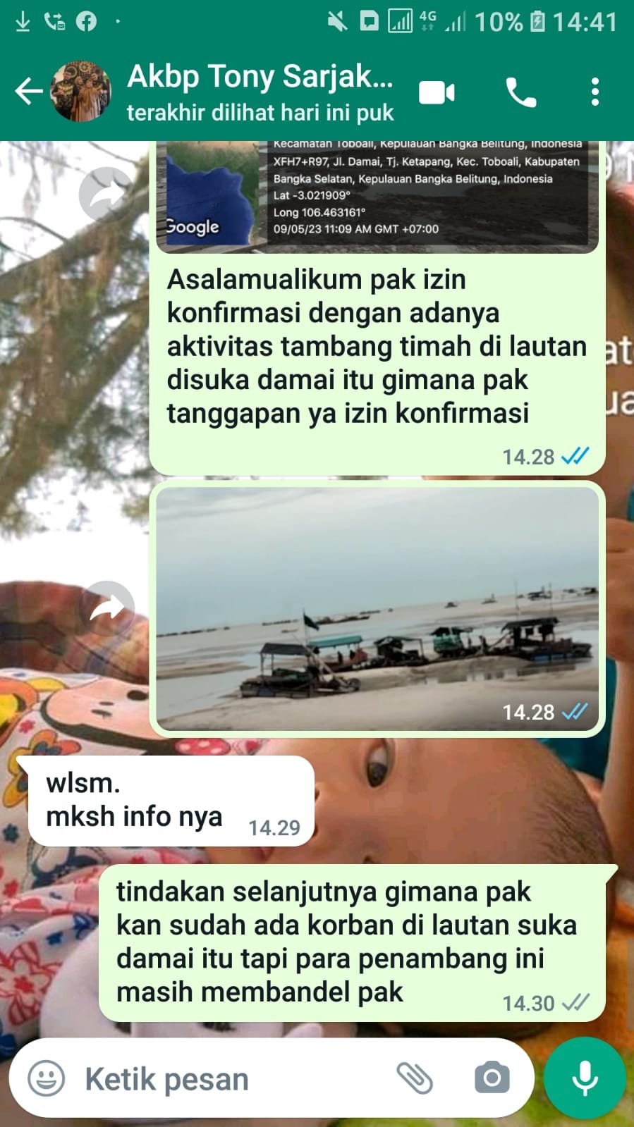 Koordinasi Awak Media Kepada Ditpolair Polda Babel Melalui No. Wathsapp