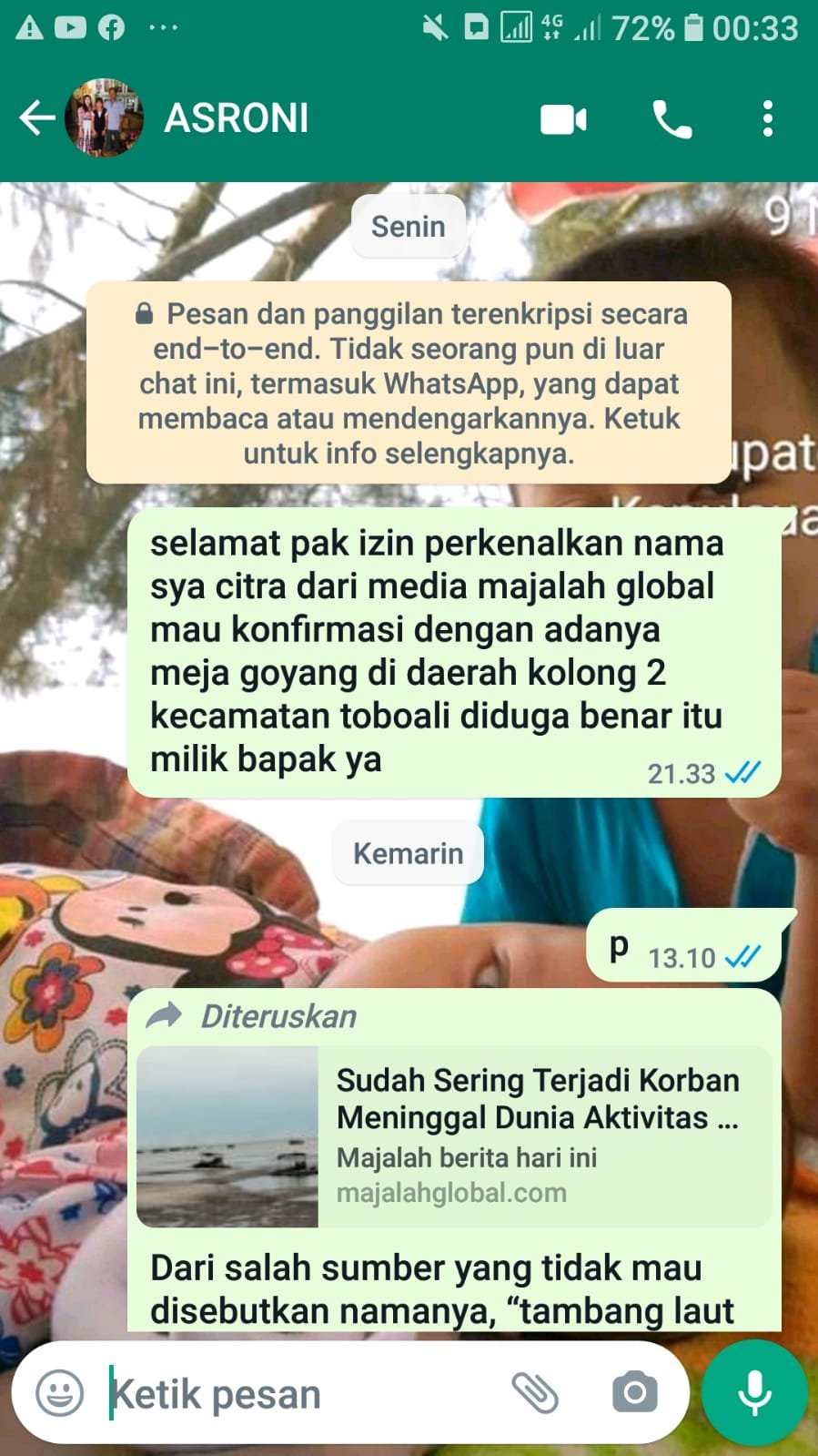 Konfirmasi awak media Kepada Kapolres Bangka Selatan AKBP Tony Sarjaka melalui pesan WhatsApp