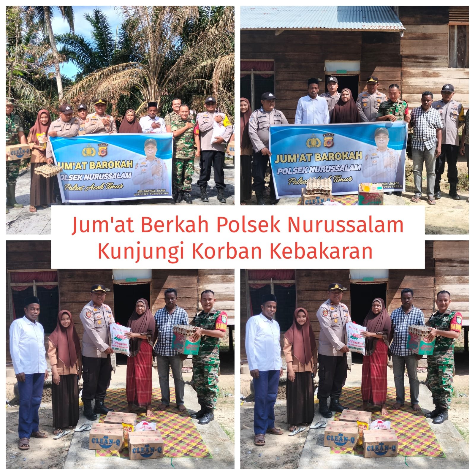 Jum'at Berkah Polsek Nurussalam Kunjungi Korban Kebakaran Dalam Rangka Menyambut HUT Bhayangkara Ke-77 di Gampong Tunong Bugeng Kecamatan Darul Falah Kabupaten Aceh Timur