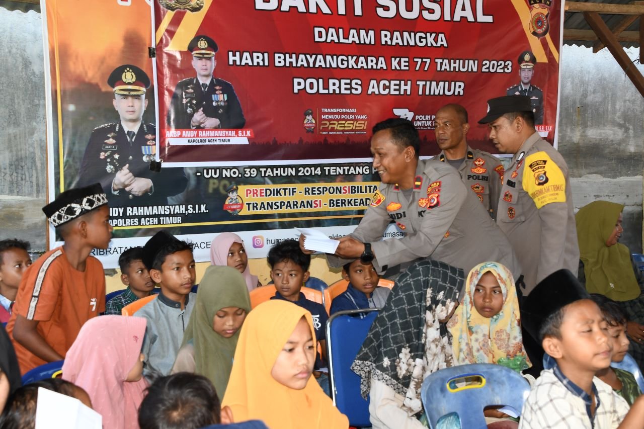 Polres Aceh Timur Santuni Anak Yatim Jelang Hari Bhayangkara ke- 77