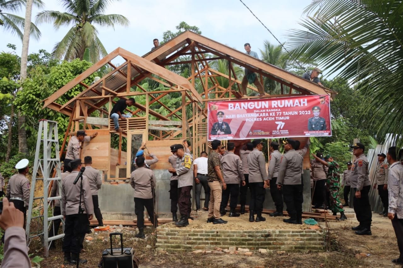Polres Aceh Timur Bangun Rumah Warga Banda Alam di Hari Bhayangkara ke 77
