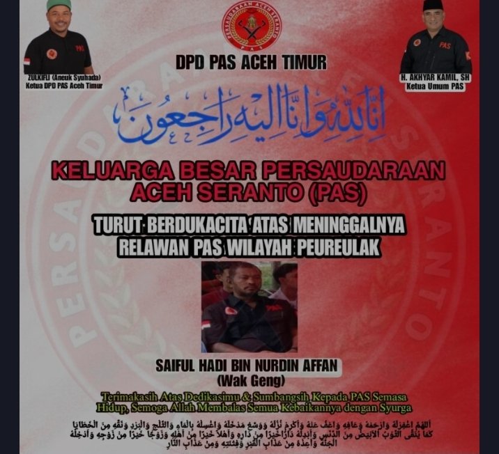 Relawan PAS Kabupaten Aceh Timur Berduka