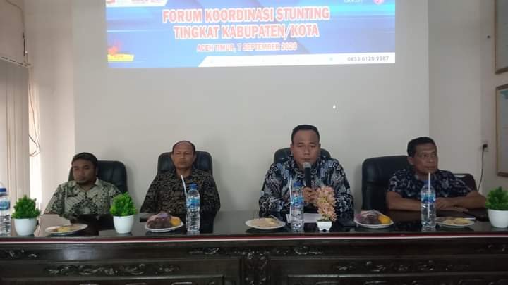 Pj Bupati Aceh Timur Ir. Mahyuddin, M.Si yang diwakili Pj Sekda Aceh Timur, T. Reza Riski, M.Si, SH. Membuka Forum Koordinasi Stunting Tingkat Kabupaten Tahun 2023 Aceh Timur