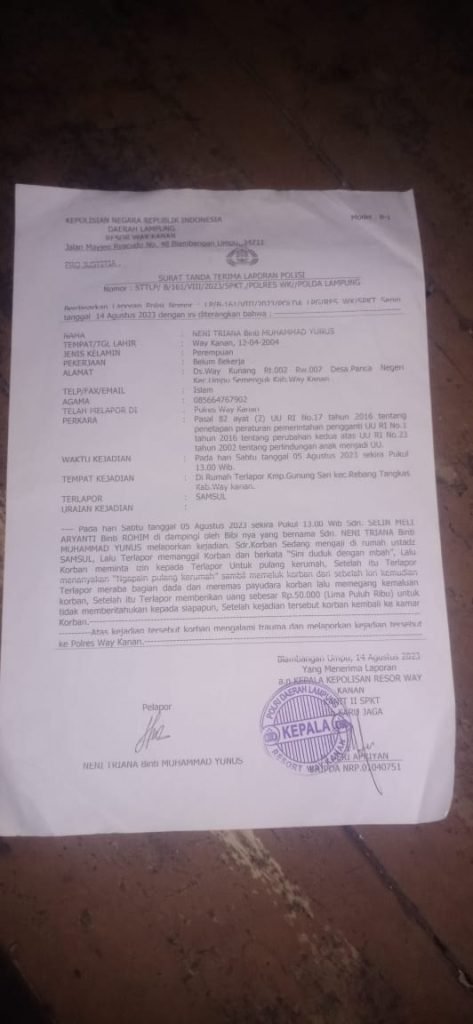 Bejat". Oknum Guru Ngaji Tega Cabuli Muridnya Di Wilayah TPA Kecamatan Rebang Tangkas Resmi Dilaporkan Ke Polisi