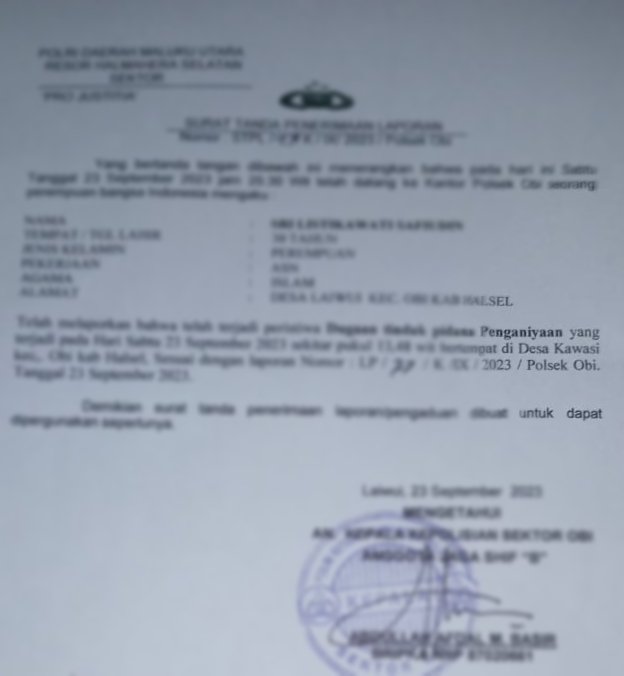 Usai Aniaya Ibu Bayangkari, Oknum ASN di Puskesmas Laiwui Dilaporkan ke Polsek Obi