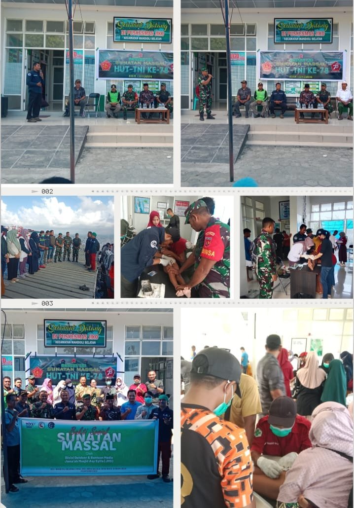 HUT TNI Ke 78, Kodim 1509/Bacan Bersama Yayasan Asy Syifa RSUD/Labuha Gelar BSM Di Puskes Jiko