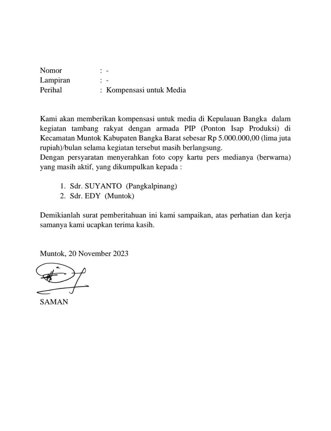 Skandal Tambang Ilegal di Laut Tembelok dan Keranggan: Saman, Kordinator yang Terus Menantang Otoritas