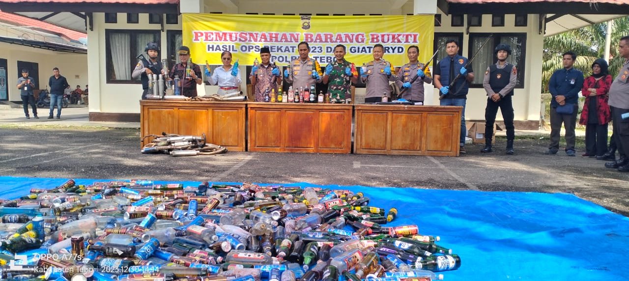Pemusnahan Barang Bukti Hasil Ops Pekat 2023 dan Giat KRYD Polres Tebo