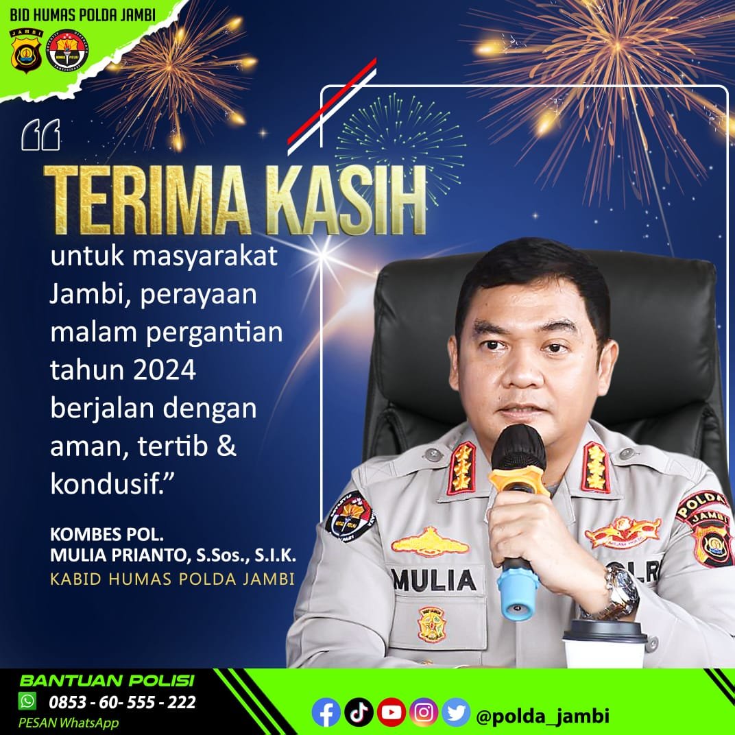 Kabid Humas Polda Jambi, Terima Kasih Kepada Masyarakat Perayaan Pergantian Tahun Berjalan Aman Dan Lancar