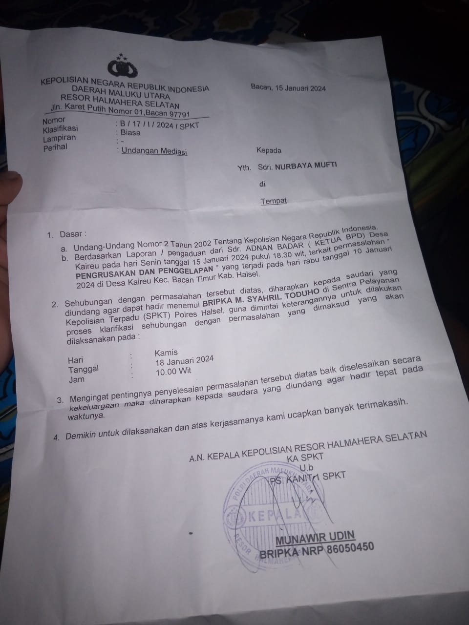 Istri Kedua Kades Kaireu Nurbaya Angkat Bicara, Paska Dilaporkan Ke Polres Halmahera Selatan