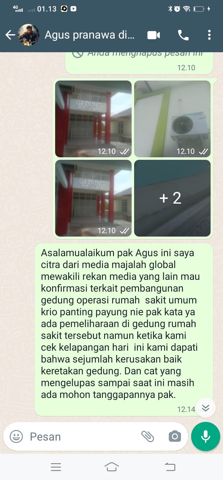 Kretakan di Gedung Rumah Sakit Umum Krio Panting Payung Sampai Saat Ini Belum Ada Perbaikan