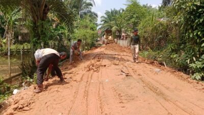 Tak kunjung Ada Perbaikan, Pemdes Peninjauan Perbaiki Jalan Pemda Secara Swadaya