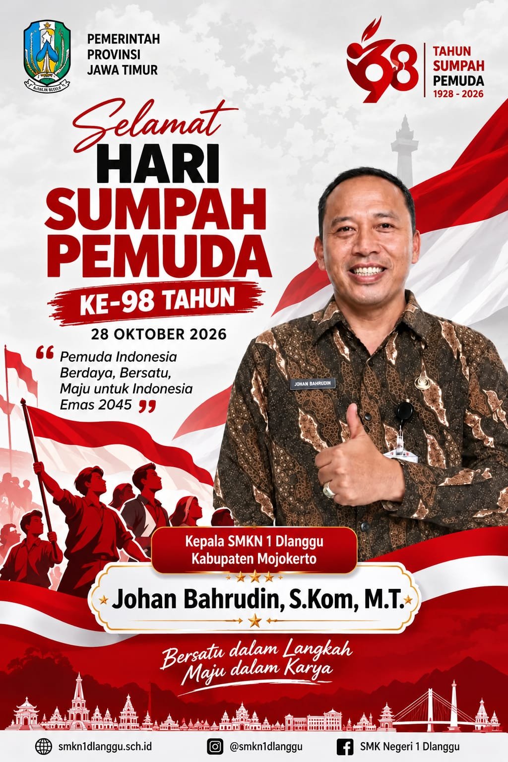 Kepala SMKN 1 Dlanggu Kabupaten Mojokerto Mengucapkan Selamat Hari Sumpah Pemuda ke-98 Tahun 2026