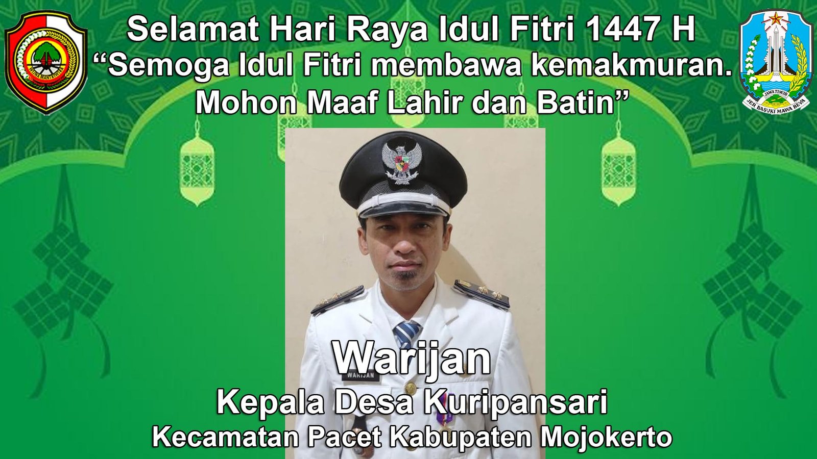 Kepala Desa Kuripansari, Pacet, Mojokerto Mengucapkan Selamat Hari Raya Idul Fitri 1447 H