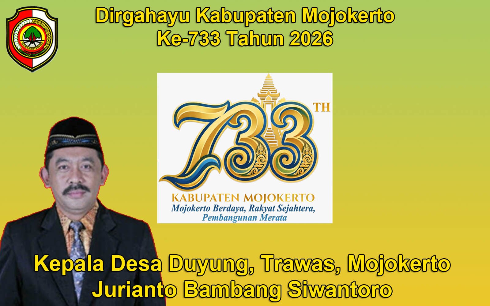Kepala Desa Duyung, Trawas, Mojokerto Mengucapkan Dirgahayu Kabupaten Mojokerto ke-733 Tahun 2026